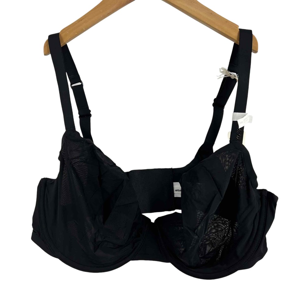 Aerie Black Underwire Full Coverage Bra Adjustable Straps‎ Sheer Detail 38DD New